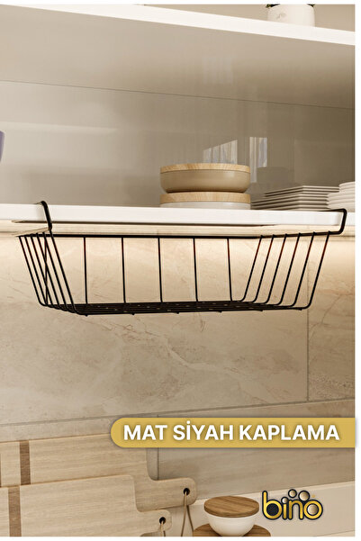 Bino Raf Altı Kanguru Sepet Siyah Paslanmaz Mutfak Dolap İçi Düzenleyici Askı...