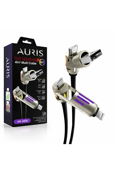 Auris ARS-CB270 Işıklı 4in1 Hızlı Şarj Çoklu Kablo