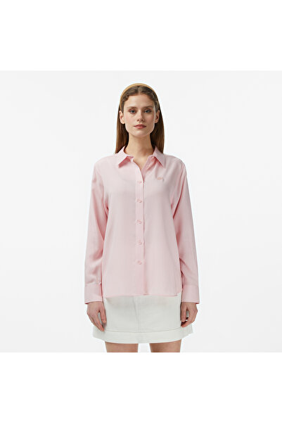 Lacoste Kadın Slim Fit Düğmeli Yaka Açık Pembe Gömlek