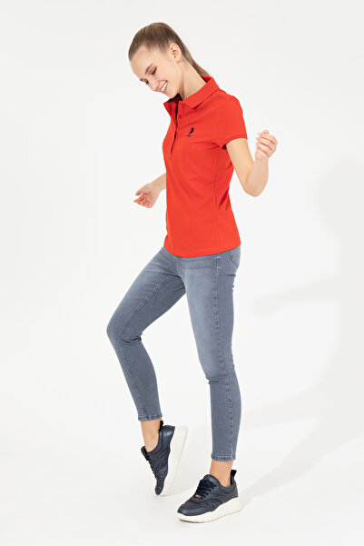 U.S. Polo Assn. Women's Red Basic Polo Neck T-Shirt 50256287-Vr030