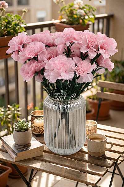 Yapay Çiçek Deposu Artificial Flower 7-Piece Carnation Flower Bunch 40 cm Pink