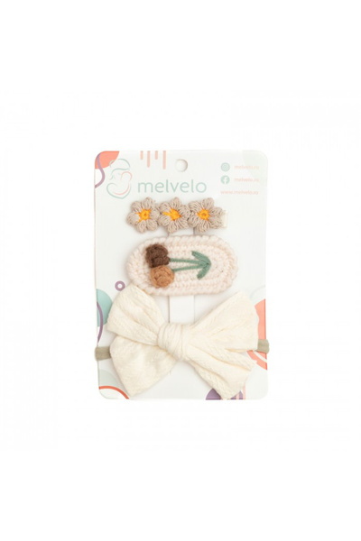 melvelo Set 2 handmade hair clips and 1 headband with bow, baby, cotton, - Cr...