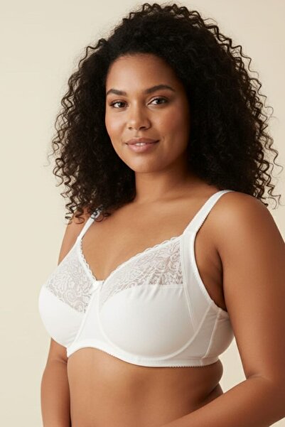 Brashop Λευκό Σουτιέν Μεγάλου Μεγέθους με Δαντέλα για Σύσφιξη και Ελαχιστοποί...