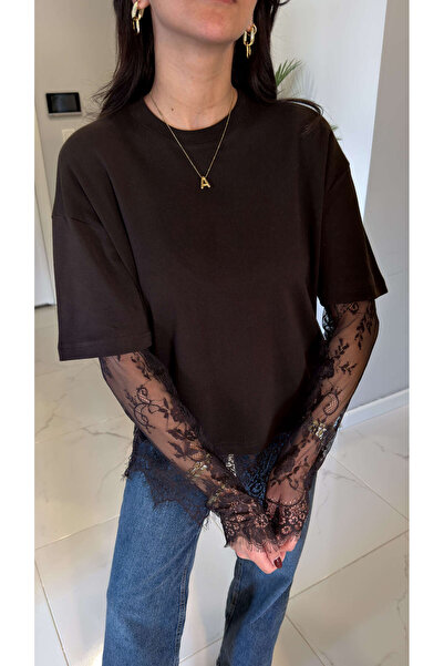 BİRCANÇİL Heras smeđa suknja i rukav Čipka detaljna majica