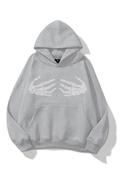 Flaubert -Unisex Lines Printed with Stones on the Hand Sweatshirt 3 Thread Co...