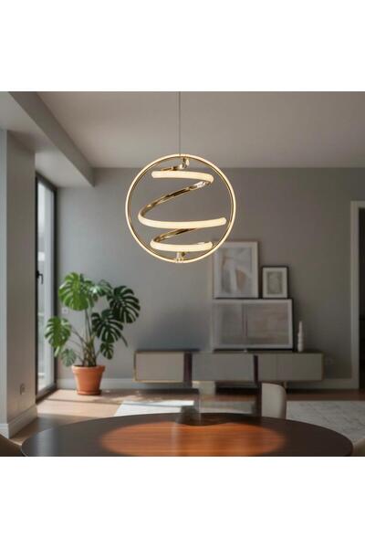 AVİZEM DEKORASYON 3 RENK DAVUL MODEL LEDLİ SARKIT AVİZE GOLD