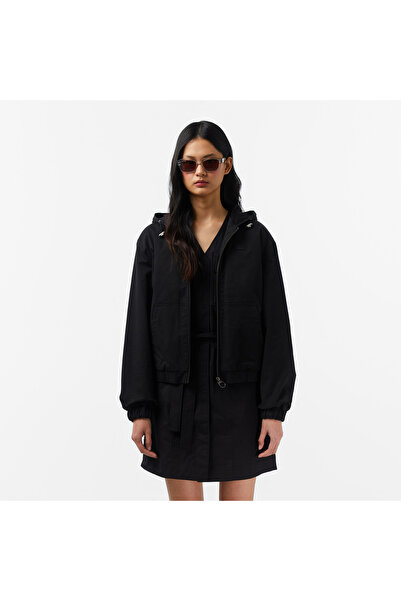 Lacoste Kadın Relaxed Fit Kapüşonlu Siyah Ceket