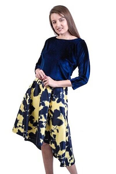 Impreza Asymmetrical Yellow Taffeta Skirt with Floral Print