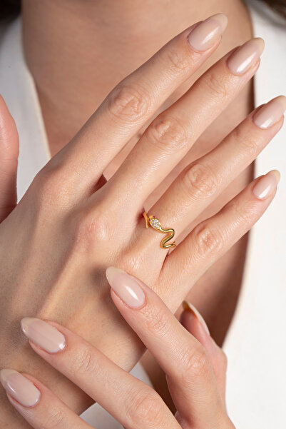 Elika Silver 925 Ayar Gümüş Zirkon Taşlı Yılan Yüzük, Snake