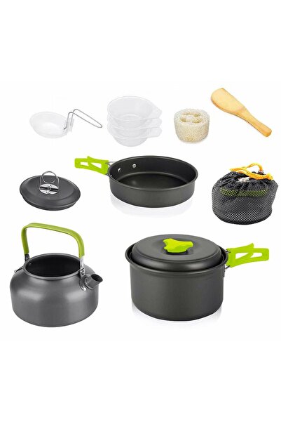 zola Set complet de gătit pentru camping, 11 piese, aluminiu și plastic, cuti...