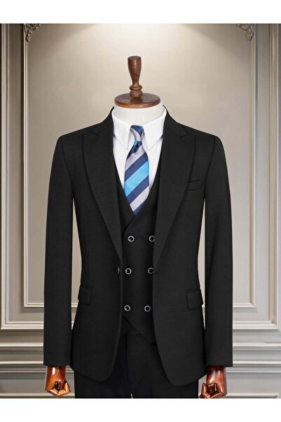 Taxi Giyim Üçlü Takım Elbise - Zara Kumaş - Siyah - TG3ZS15