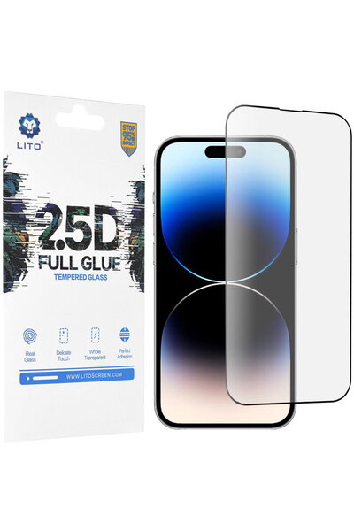 Lito iPhone 14 Pro Screen Protector - 2.5D FullGlue Glass - Black