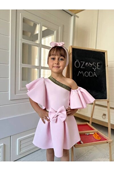 ÖZSEMODA طقم تنورة سكوبا إسبانية مزينة بشريط لامع باللون الوردي الفاتح