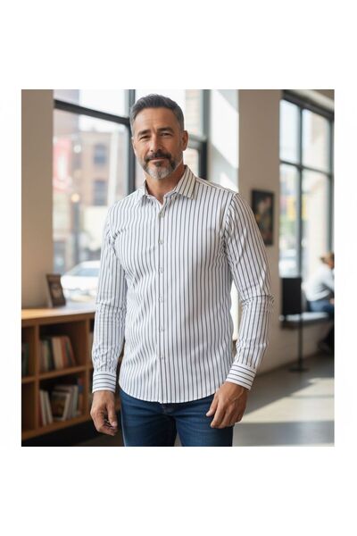 Aycan Fourmen Four Men Cotton Fabric Classic Cut Collar Buttoned at the Botto...