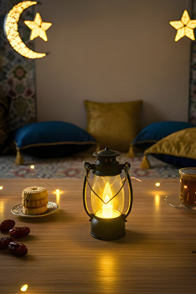 Vekorr Dekoratif Mini Kandil Mumu LED Işıklı Fener Pilli Nostaljik Kandil Lamba