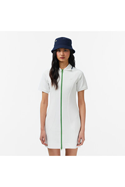 Lacoste Kadın Classic Fit Kısa Kollu Krem Elbise