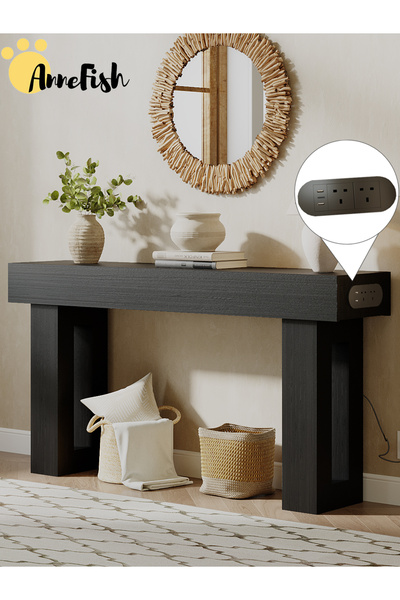 AnneFish طاولة كونسول خشبية منحنية الشكل، مقاس 160 × 35 × 90 سم، مناسبة لمدخل...