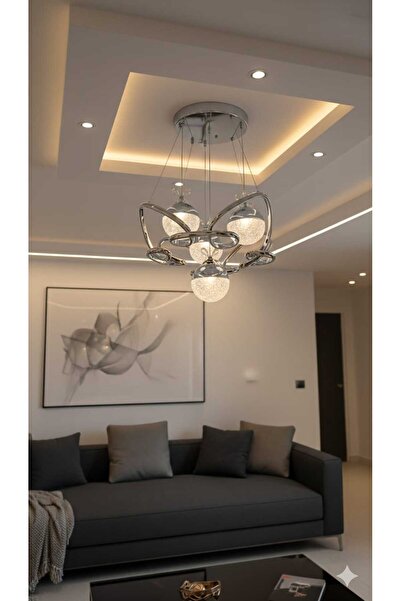 Bohem Aydınlatma Krom Kelebek Sarkıt 4'Lü Modern 3 Renk LED Avize (Beyaz Sarı...