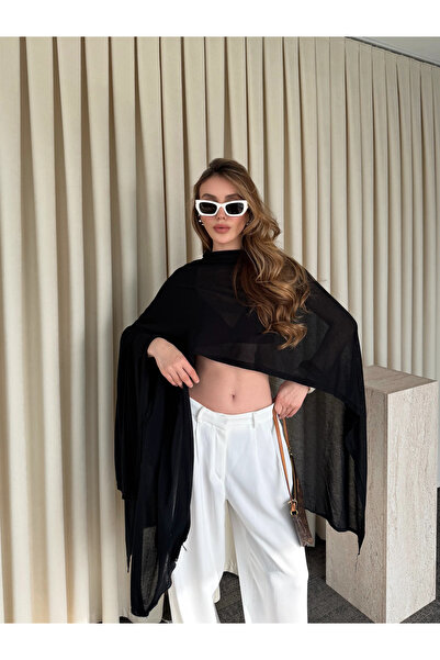 Laluvia Black Equivalent Design Knitwear Cape Shawl - 5241