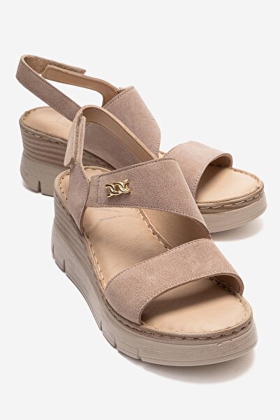 LuviShoes ΣΟΦΙ Μπεζ Σουέτ Γνήσιο Δέρμα Γυναικεία Σφηνοειδές τακούνι τεμάχια Σ...