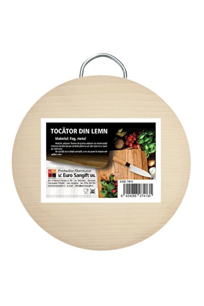 Euro Sangift Large Round Chopping Board with Metal Handle, 25cm