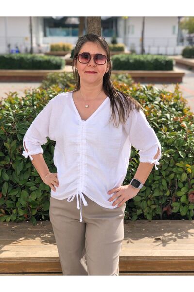 BAKTAGÖR MÜSLİN BÜZME OPSİYONLU BLUZ