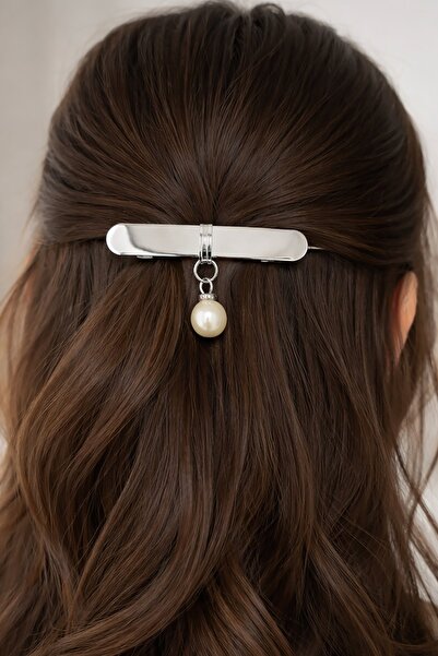 TAKIŞTIR Srebrna boja, biser, detaljna metalna automatska kopča