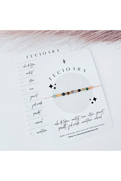 Nobrand Virgo Black and Yang Zodiac Bracelet with 9 Crystals and Gold Stainle...