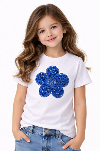 Nacar Kız Çocuk Papatya Detaylı Tişört 23 Nisan 29 Ekim Gösteri Tişört