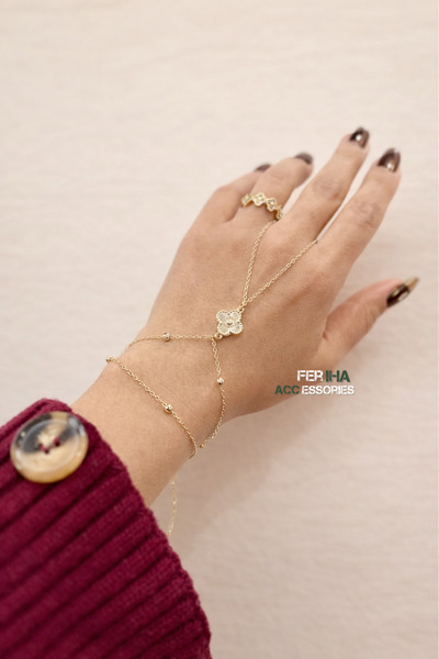 FERİHA DESING Çelik Yonca Şahmeran Bileklik – Sarı & Gümüş – Ayarlanabilir