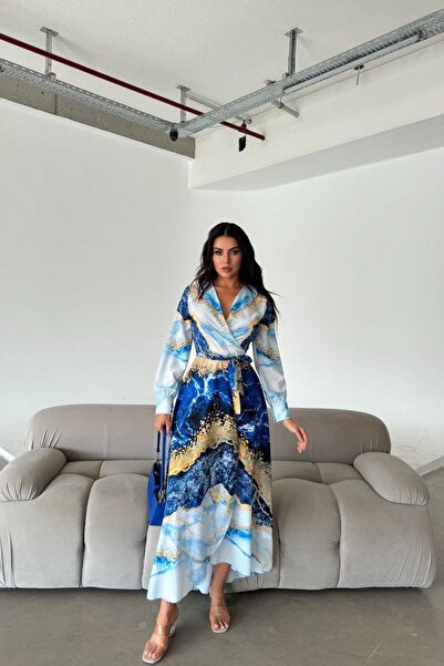 Hiccup Msn Patterned Long Sleeve Maxi Dress with Tie Detail