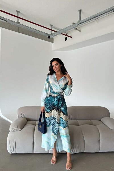 Hiccup Msn Patterned Long Sleeve Maxi Dress with Tie Detail