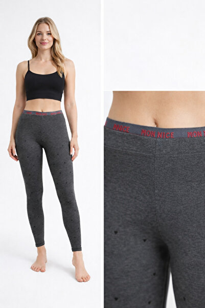 ARDSU Women's Gray Heart Patterned Leggings – 100% Cotton, High Waist Elastic