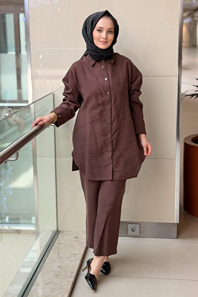 Ceremony Önü Çıtçıtlı Aller Detaylı Keten Pantolonlu Takım