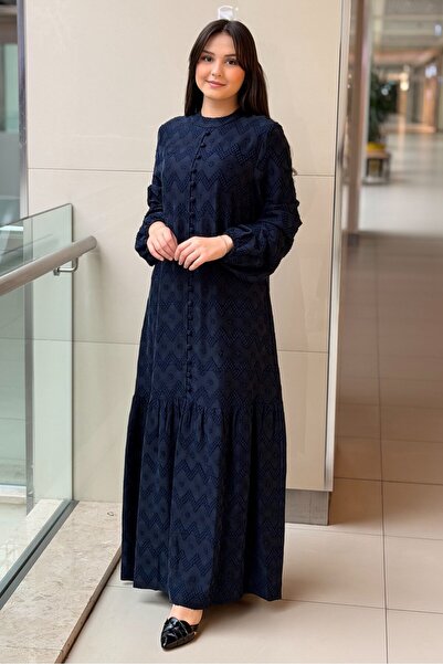 Nuss Zigzag Desenli Tam Boy Elbise