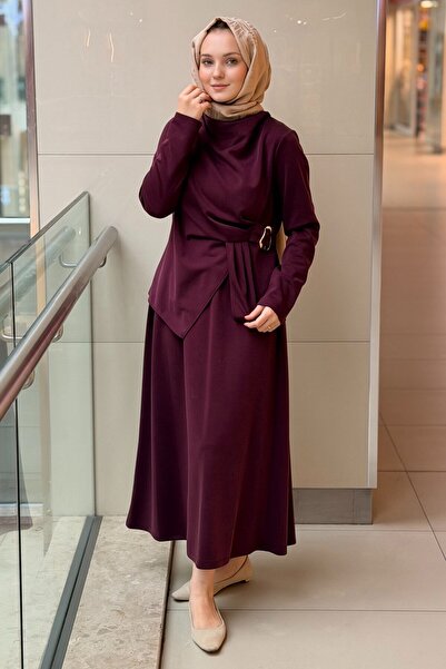 Nuss Toka Detaylı Asimetrik Bluz Etek Takım