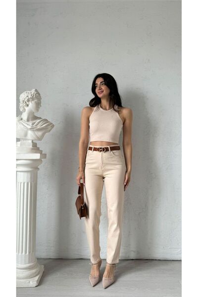 Pubi New Season Women's Beige Boyfriend Jeans