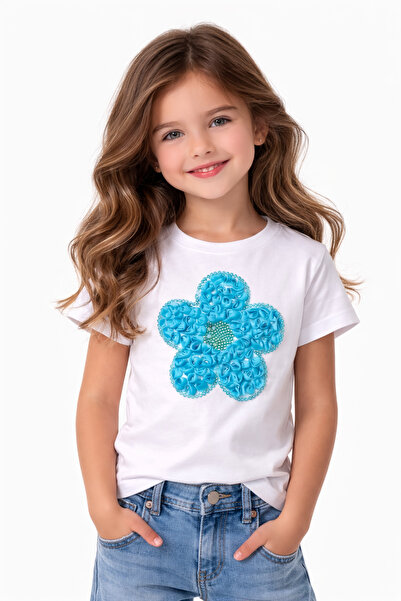 Nacar Kız Çocuk Papatya Detaylı Tişört 23 Nisan 29 Ekim Gösteri Tişört