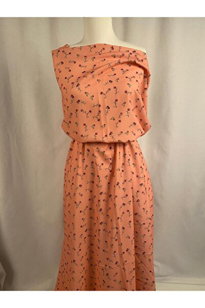 Tasarım ve Marka Kumaşlar Pembe Zemin Mor Çiçek Desenli Keten Efektli Metreli...