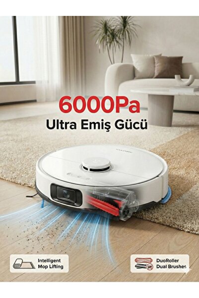 Roborock Ultra Güçlü 6000 Pa Vakum ve Ovalayarak Silme Yapan Robot Süpürge Ye...