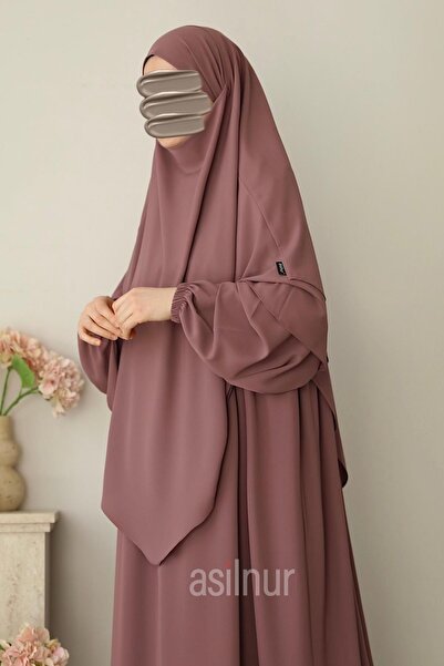 ASİLNUR Asil Ferace Sufle Veil Set Rose Kurusuu