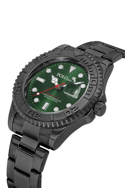 Polo Air Rotating Bezel Men's Wristwatch with Lens Calendar Black Green Color...