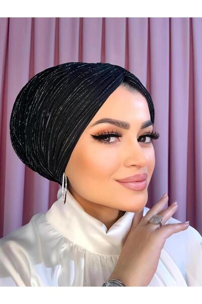 Moda Nurhan Siyah simli dolgulu Drapeli bone