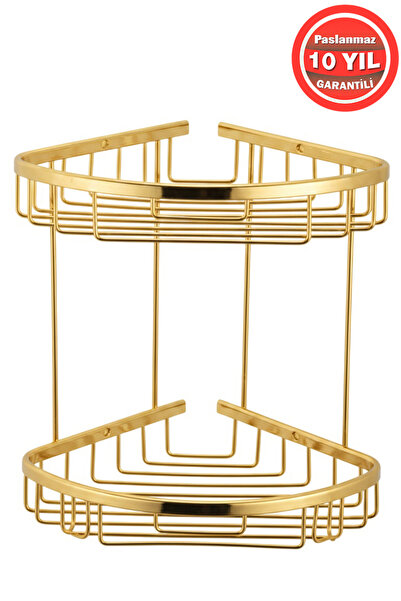 BanyomHome Altın Gold Paslanmaz Pirinç Zerrin 2'Li 22x22 cm Şampuanlık Banyo ...