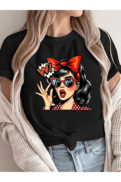 WOODROFFE Women's Vintage Pop Art Printed Oversized T-Shirt Loose Fit