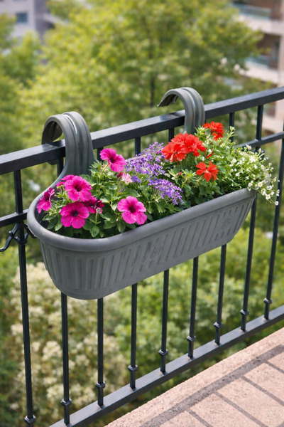 Binbirreyon Büyük Balkon Saksısı Askılı Saksı Balkon Demirine Asılan Saksı 53...