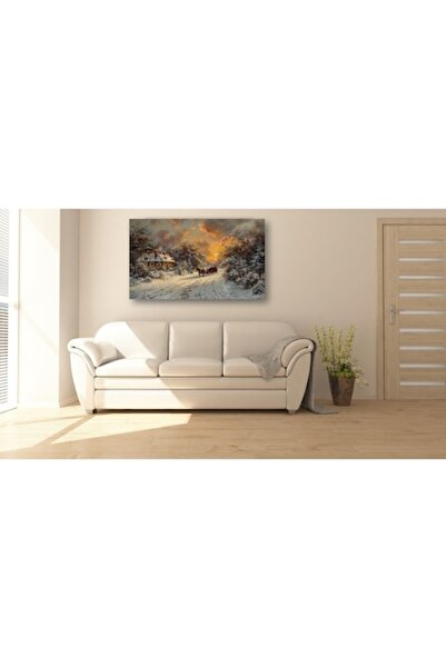 PIM Pictură pe pânză de iarnă, Drumul de iarnă la apus, Sanie trasă de cai