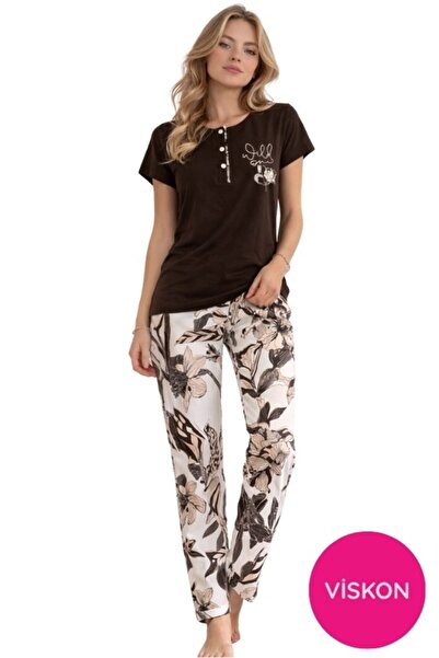 seamlife Women's Patterned Button Crew Neck Short Sleeve Pajama Set- Slim Fit...