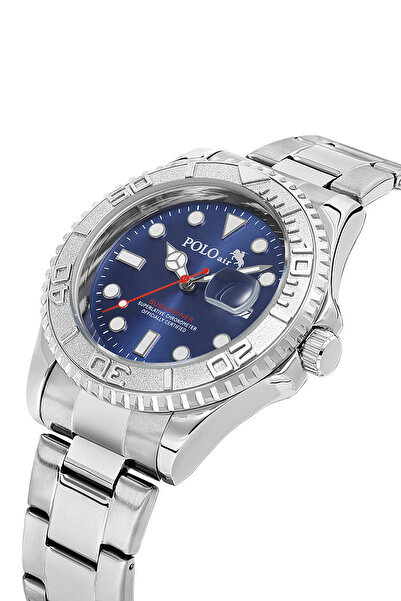 Polo Air Rotating Bezel Men's Wristwatch with Lens Calendar Silver Navy Blue ...