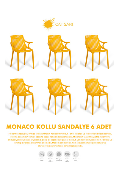Daim Plastik MONAKO KOLLU LÜX CAFE & RESTAURANT SANDALYESİ 6 Lı Set